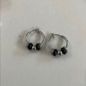 Silver and Black Hoop Earrings